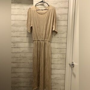 Uniqlo BeigeTan polka dots Long Sleeve Dress